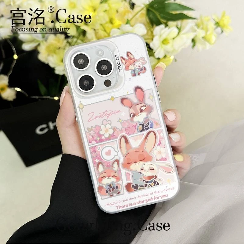 粉花动物城漫画彩银壳适用于iPhone苹果17手机壳华为oppo小米手机