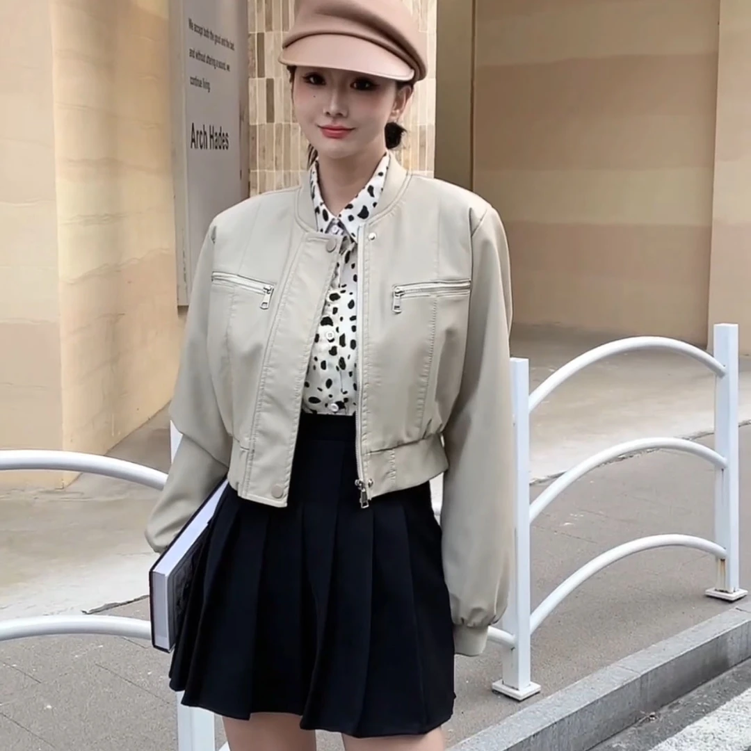 无印心匠纯色+短款  春秋 皮衣女 百搭韩系 P78885-1