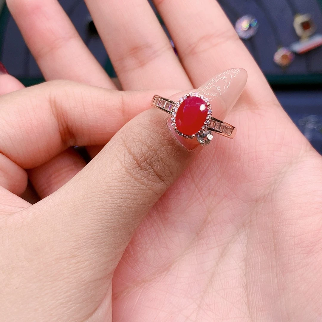 红宝石戒指银S925镶嵌