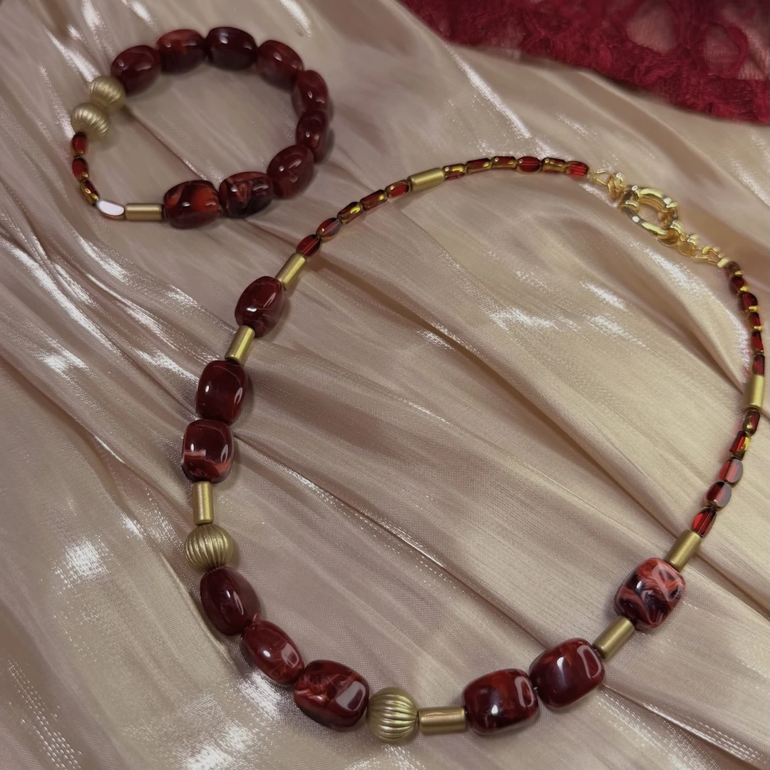 铜合金树脂项链 ËLSNAR原创设计 复古轻奢气质小众饰品女首饰套装