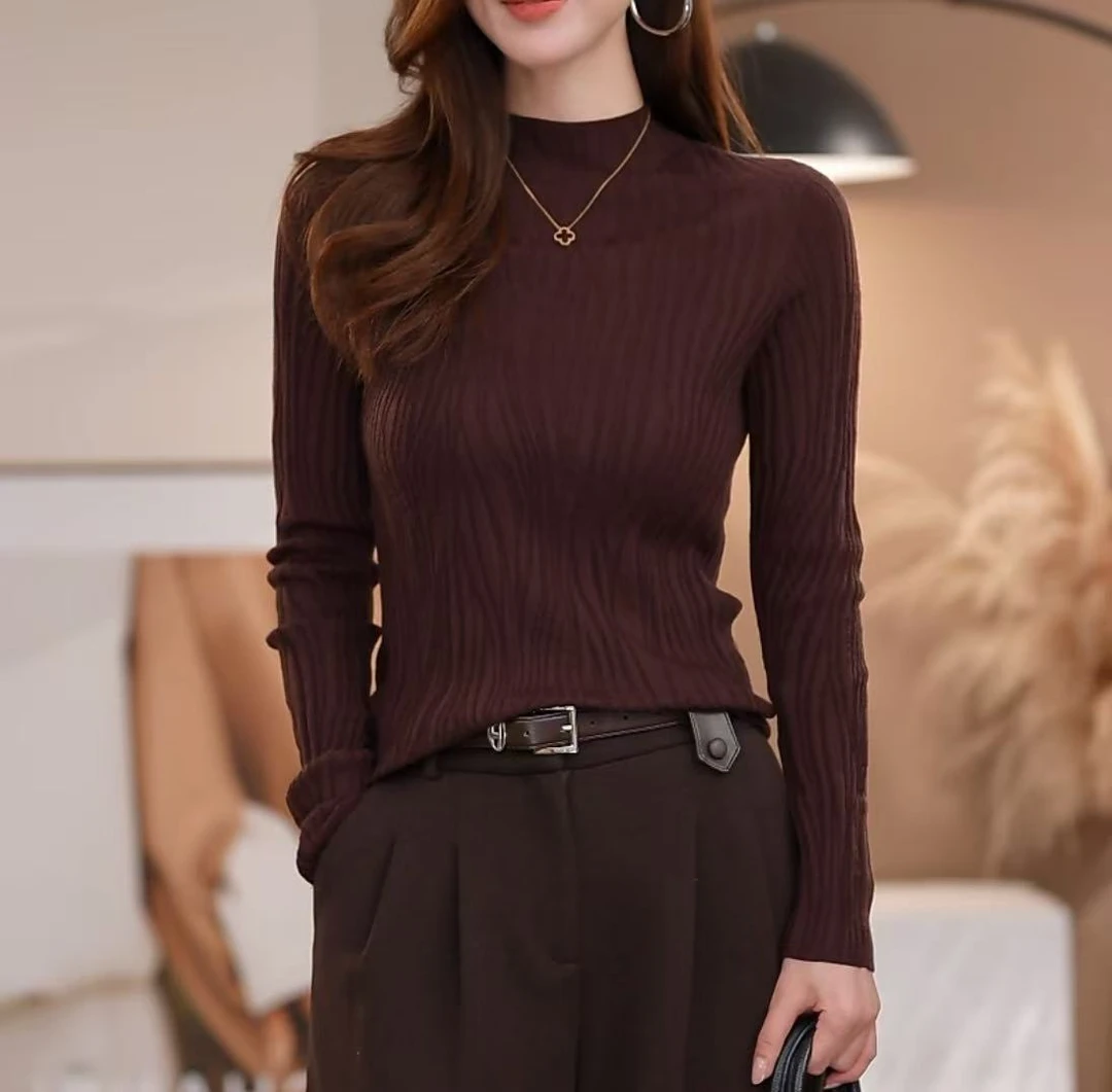 【100绵羊毛】 | 秋冬柔软舒适百搭水波纹半高领打底衫MY600316