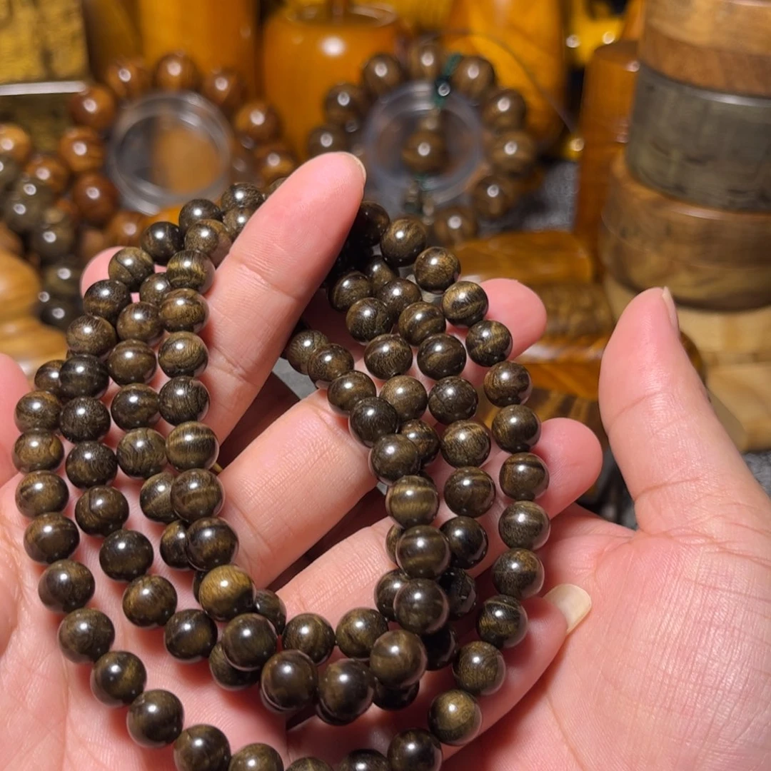 金丝楠阴沉木佛珠花纹0.8