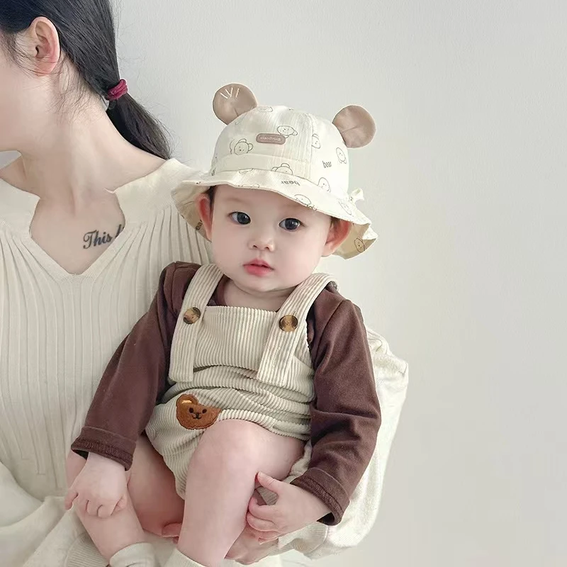 婴儿遮阳帽儿童洋气纯棉透气渔夫帽婴幼儿可调节女宝宝帽子春秋