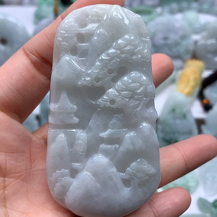 翡翠未镶嵌颈饰山水福利卡厚11+
