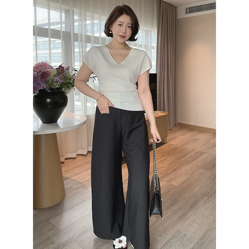 【智雅微胖定制】【镰刀裤】夏季高腰显瘦垂感阔腿休闲裤Z525K12268