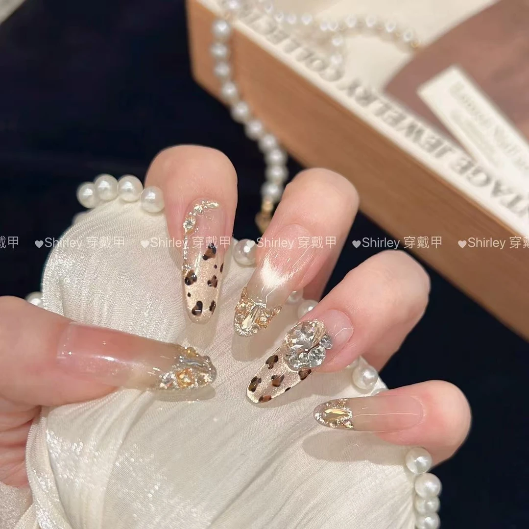 【金秋金钱豹】手工穿戴甲10片装满钻猫眼宠粉爆款气质手工甲