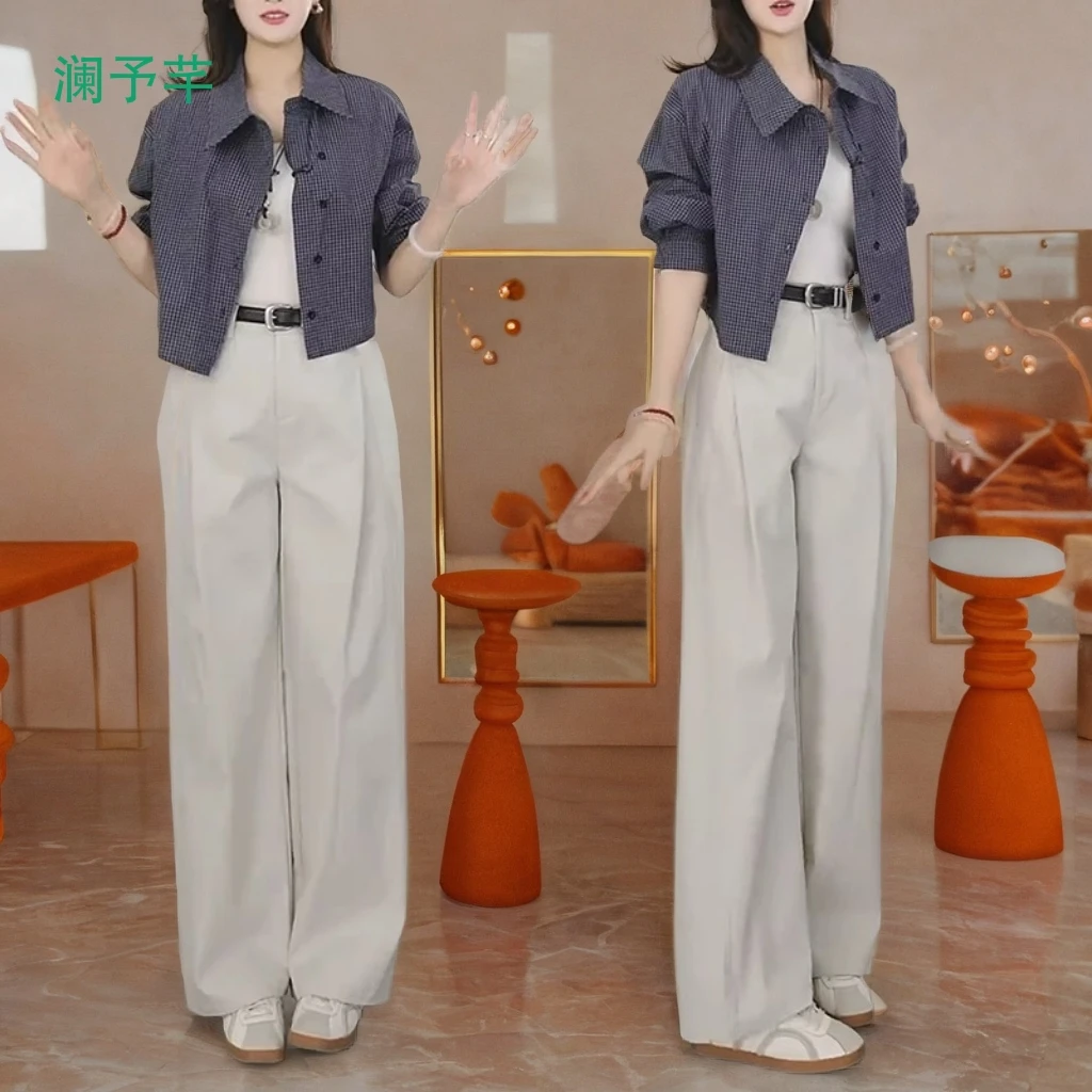 夏季新款2025天丝风琴高腰显瘦阔腿女冰丝西装风薄款宽松裤子