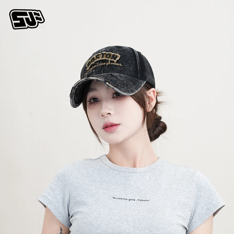 舒凡硬顶棒球帽帽檐破洞风时尚鸭舌帽四季男女帽子户外百搭休闲帽