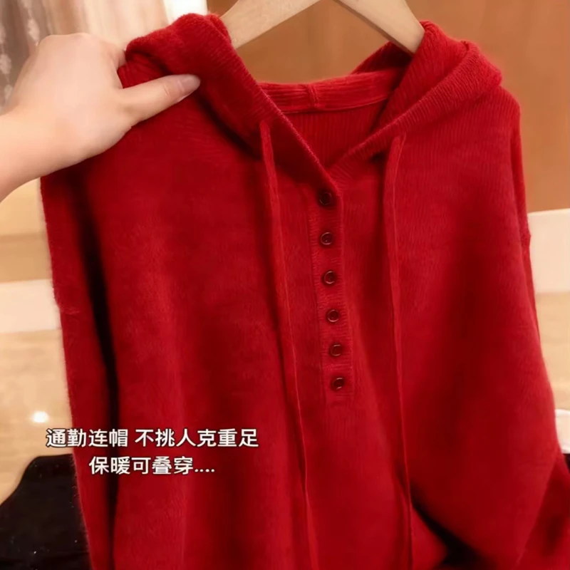 2025新款女装连帽衫纯色慵懒风Polo帽衫商场品质