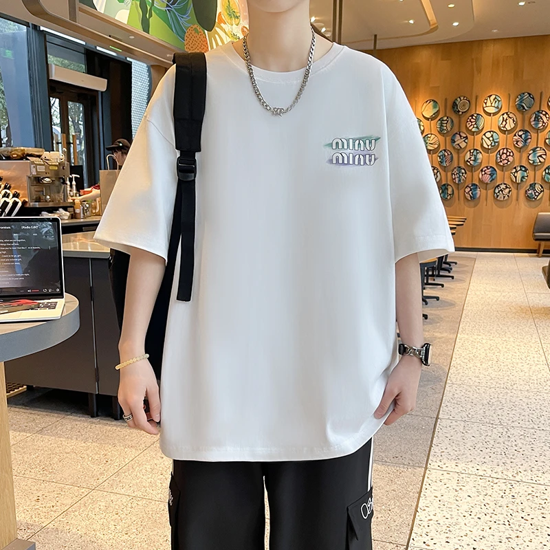 青少年夏季230克重磅纯棉t恤休闲半袖国潮圆领短袖男运动百搭上衣