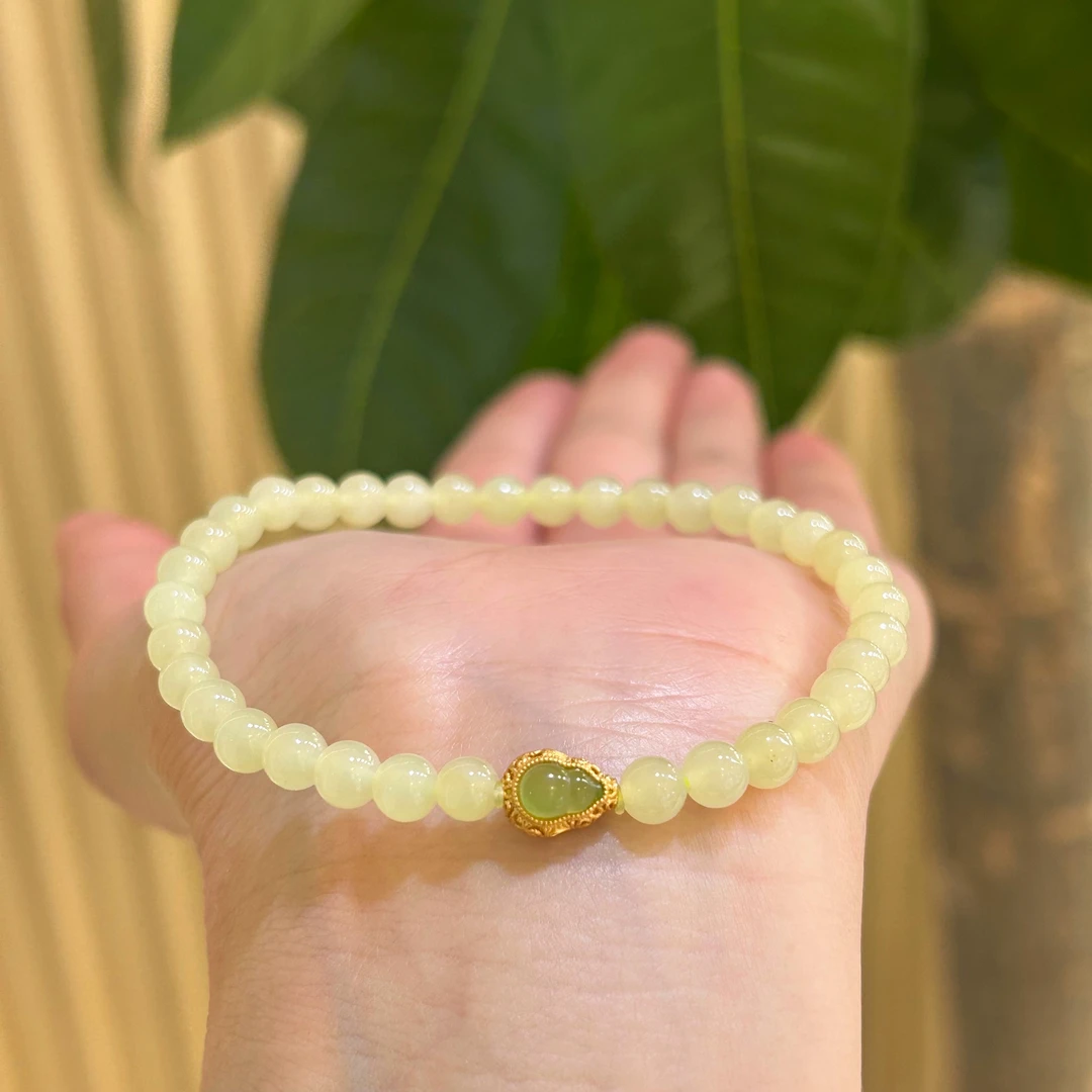 和田玉黄口5mm小手串手链珠链