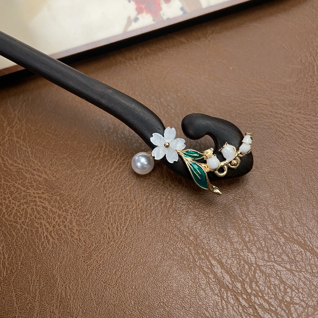 18公分-铃兰花珠珠单钗发簪