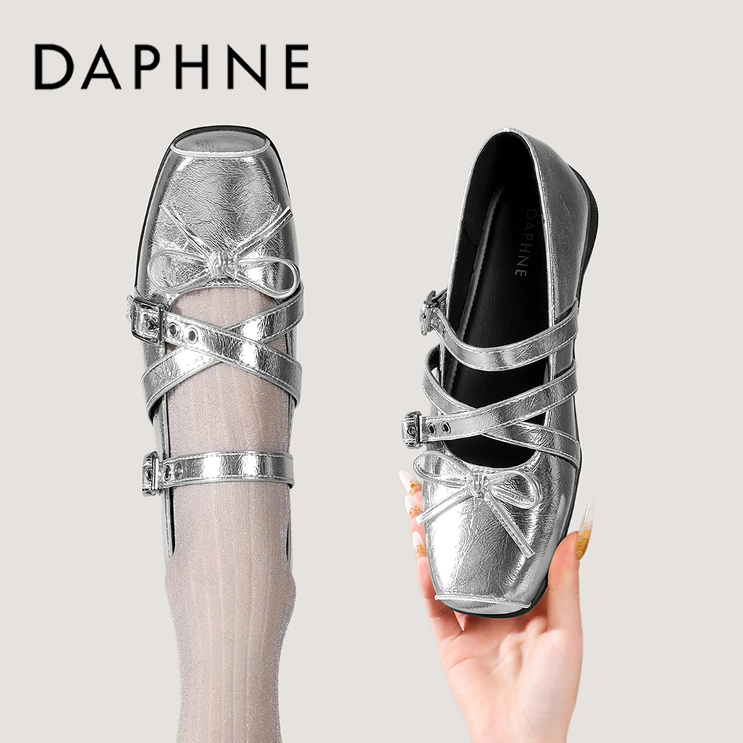 达芙妮甜美玛丽珍鞋女2025秋季爆款芭蕾风蝴蝶结一字带软底单鞋女