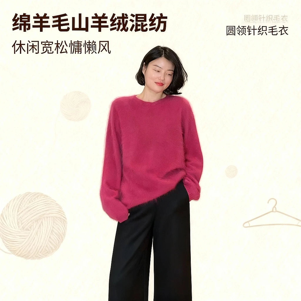 TANTAN 休闲宽松圆领慵懒风秋冬针织毛衣3287