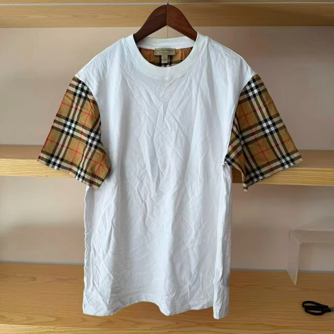 99新 BURBERRY/博柏利 白色拼格子短袖Z113