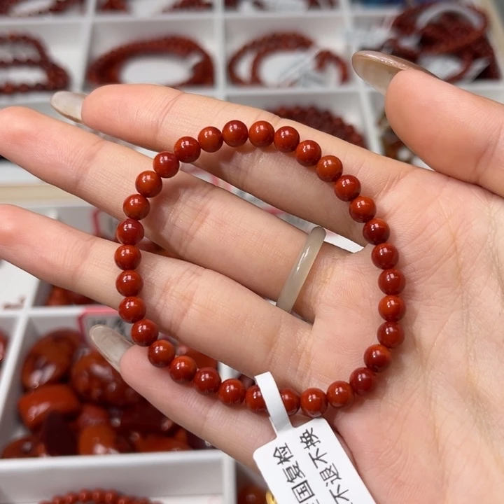 南红玛瑙未镶嵌手链满肉柿子锦5mm精品