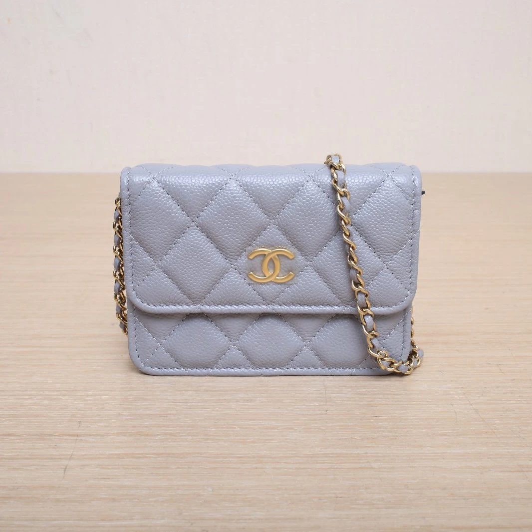 99新 Chanel/香奈儿 小花Jerry活动 超Mini链条包 灰色 31开 金扣