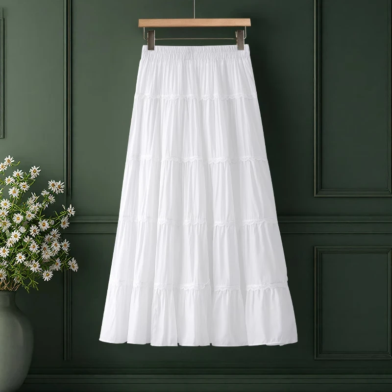 拉夏贝尔蛋糕裙夏季高腰裙子2025新款气质百搭设计感A字大摆裙