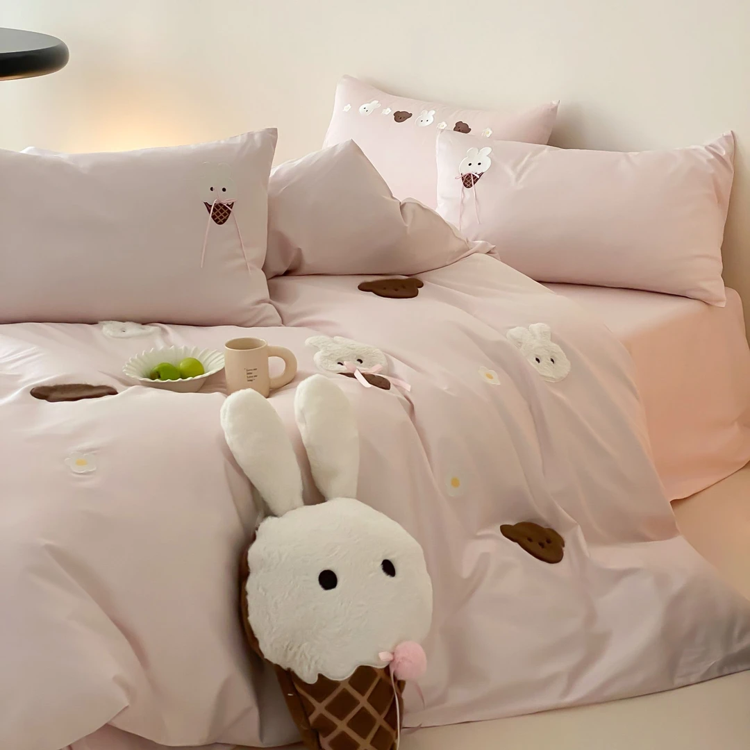 孔龙 可可兔 卡通可爱风简奢贴布刺绣工艺亲肤柔软 纯棉件套