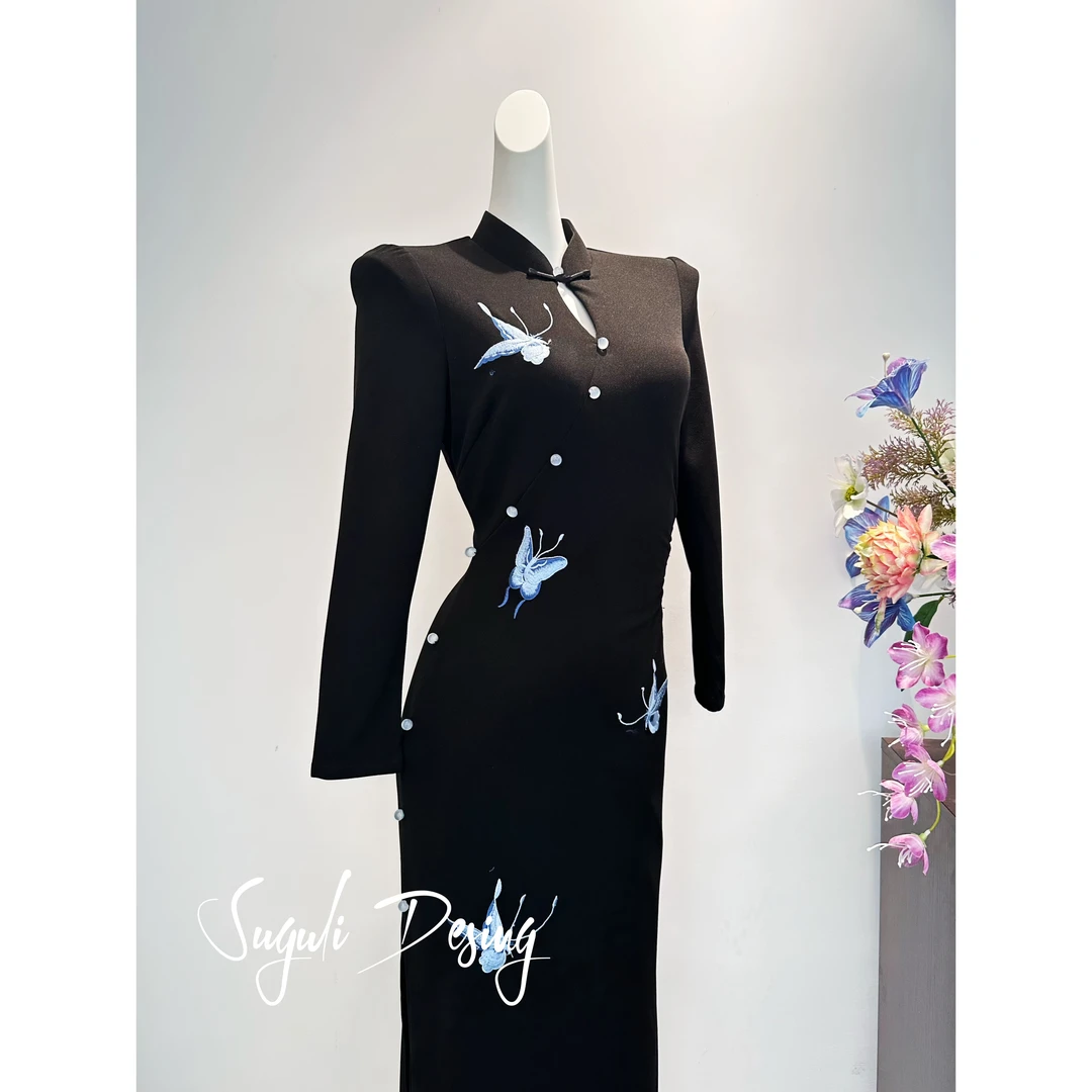 苏故里【蝶章】文艺气质修身高端日常旗袍奢华气质单层衣长120