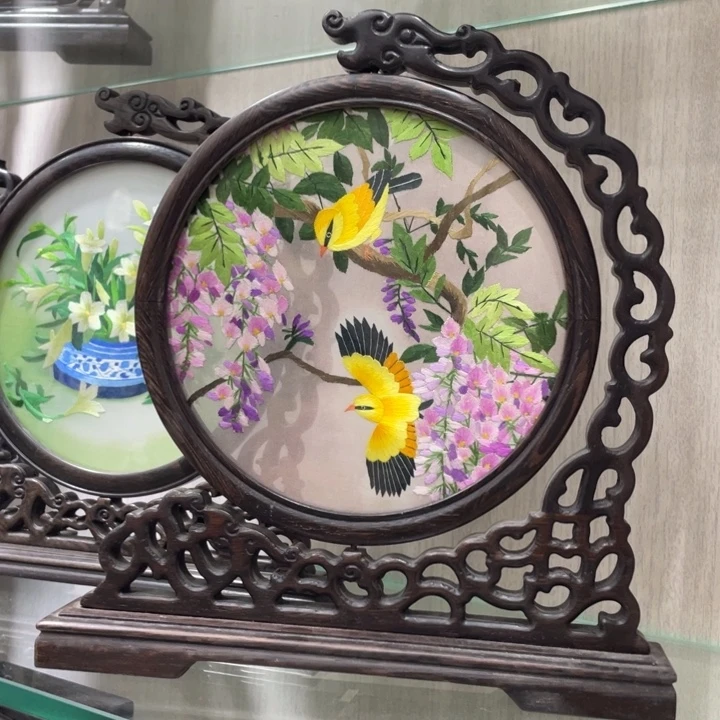 织绣纯手工苏绣紫藤花鸟图案