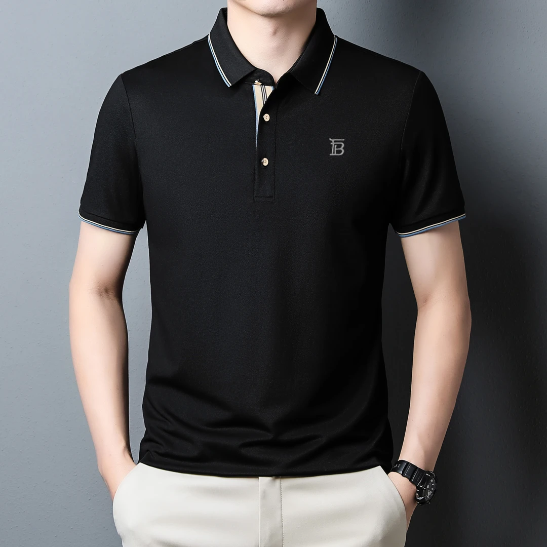 欧洲轻奢LUNBBLRRY夏季桑蚕丝短袖t恤男士商务休闲宽松百搭POLO衫