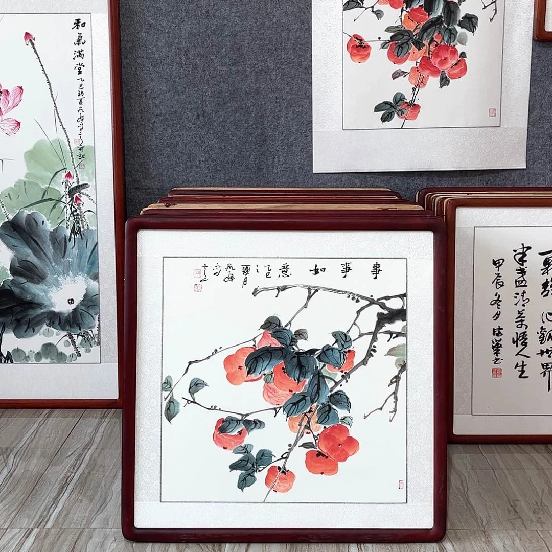 国画书画作品带框63×63厘米