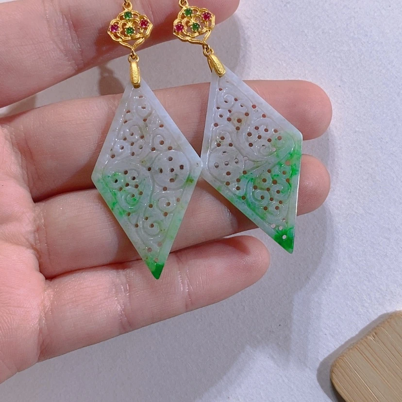 【闪购商品】银S925镀金镶嵌翡翠耳饰