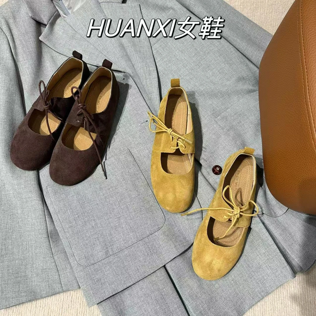 小众皮鞋休闲鞋平底单鞋系带常规平跟圆头乐福鞋