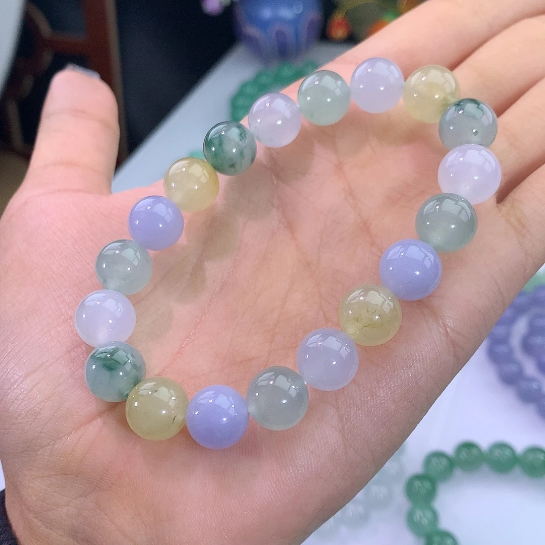 翡翠未镶嵌手链25号 冰飘花多宝手串
