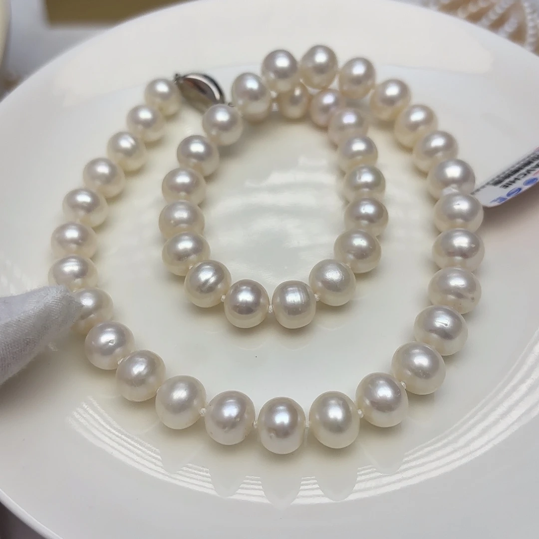 银S925镶嵌颈饰淡水珍珠无核9-10