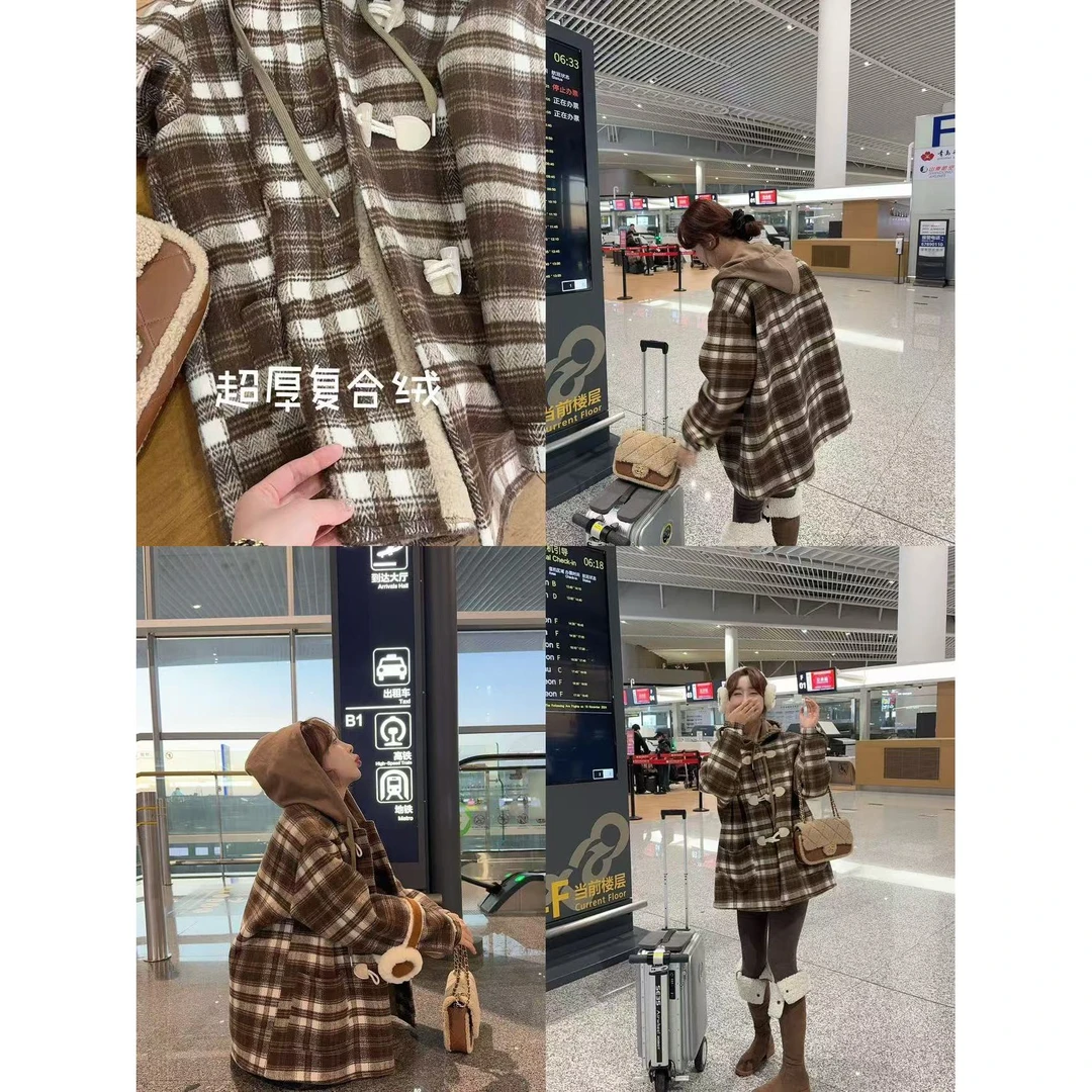【YFONI】 枫糖奶油格子  英格兰撞色羊羔毛外套 （很厚实哦 ）