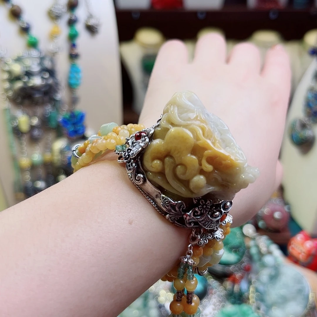 银S925镶嵌手链翡翠，