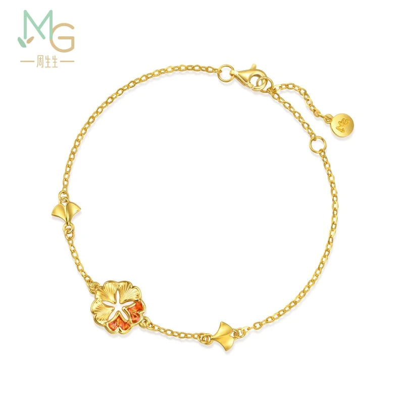 MINTYGREEN/周生生黄金足金微糖系列银杏叶「杏」运手链95571B