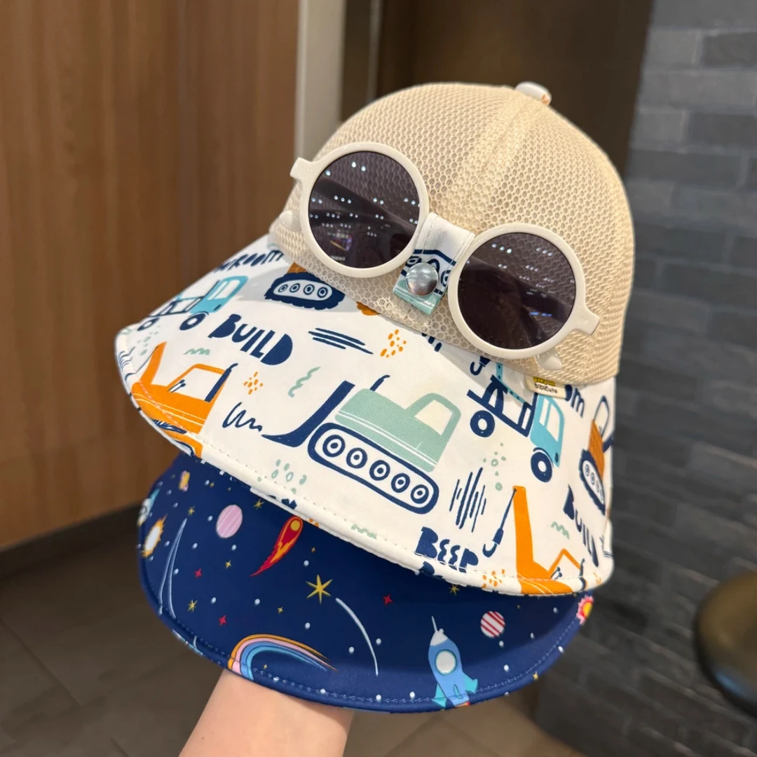 儿童帽子休闲大檐渔夫帽透气男宝宝百搭遮阳帽网帽女童眼镜鸭舌帽