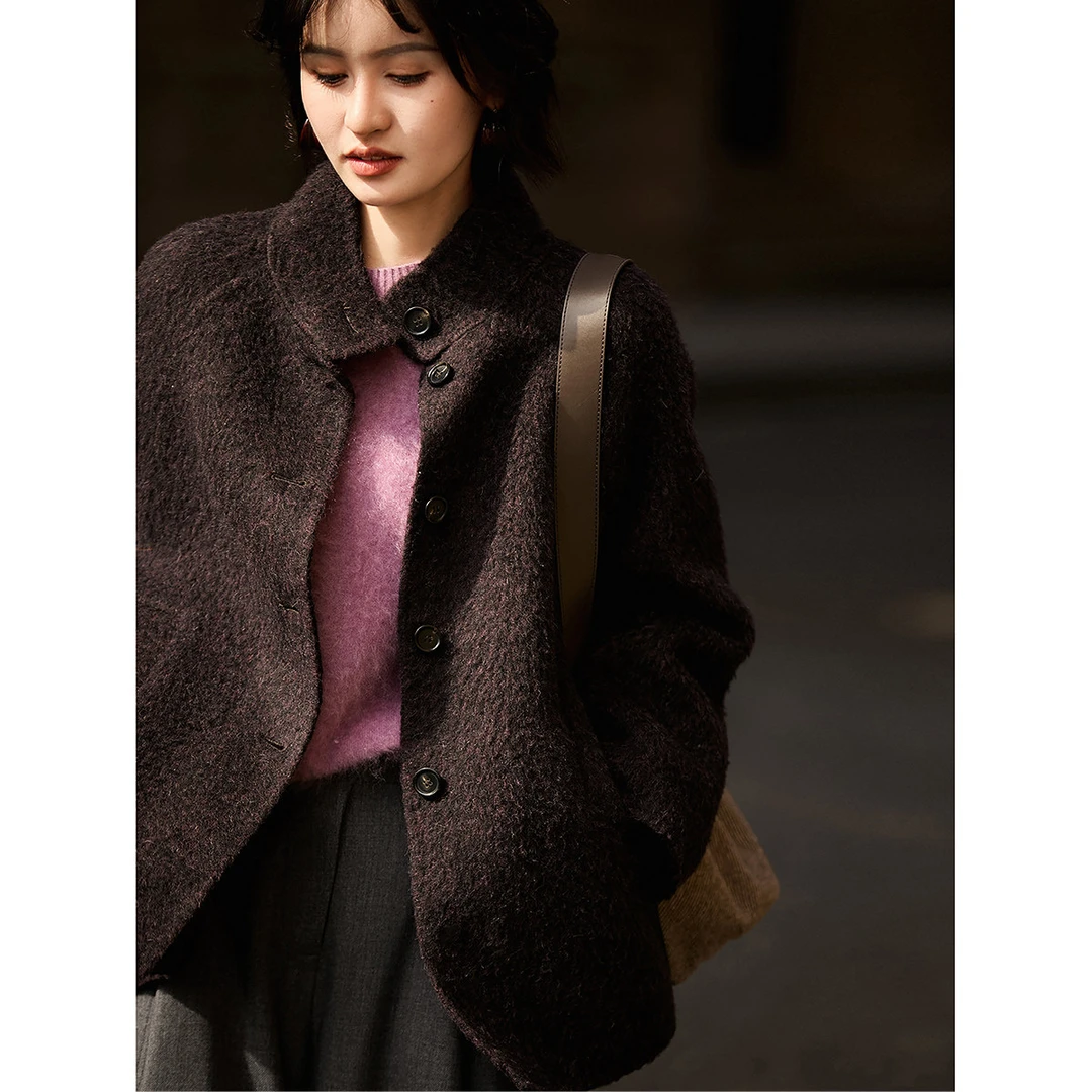 『泰晤士"三部曲"大衣』羊毛×苏力羊驼毛 立领时髦双面呢外套