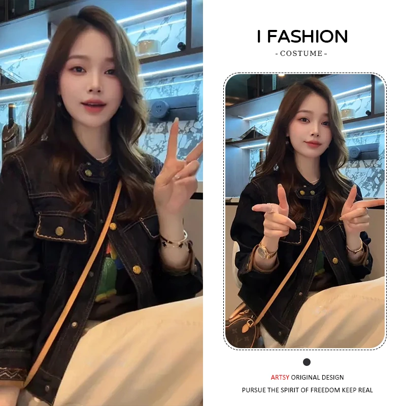 高含棉复古时尚牛仔外套女2025年春秋新款小个子洋气百搭夹克上衣