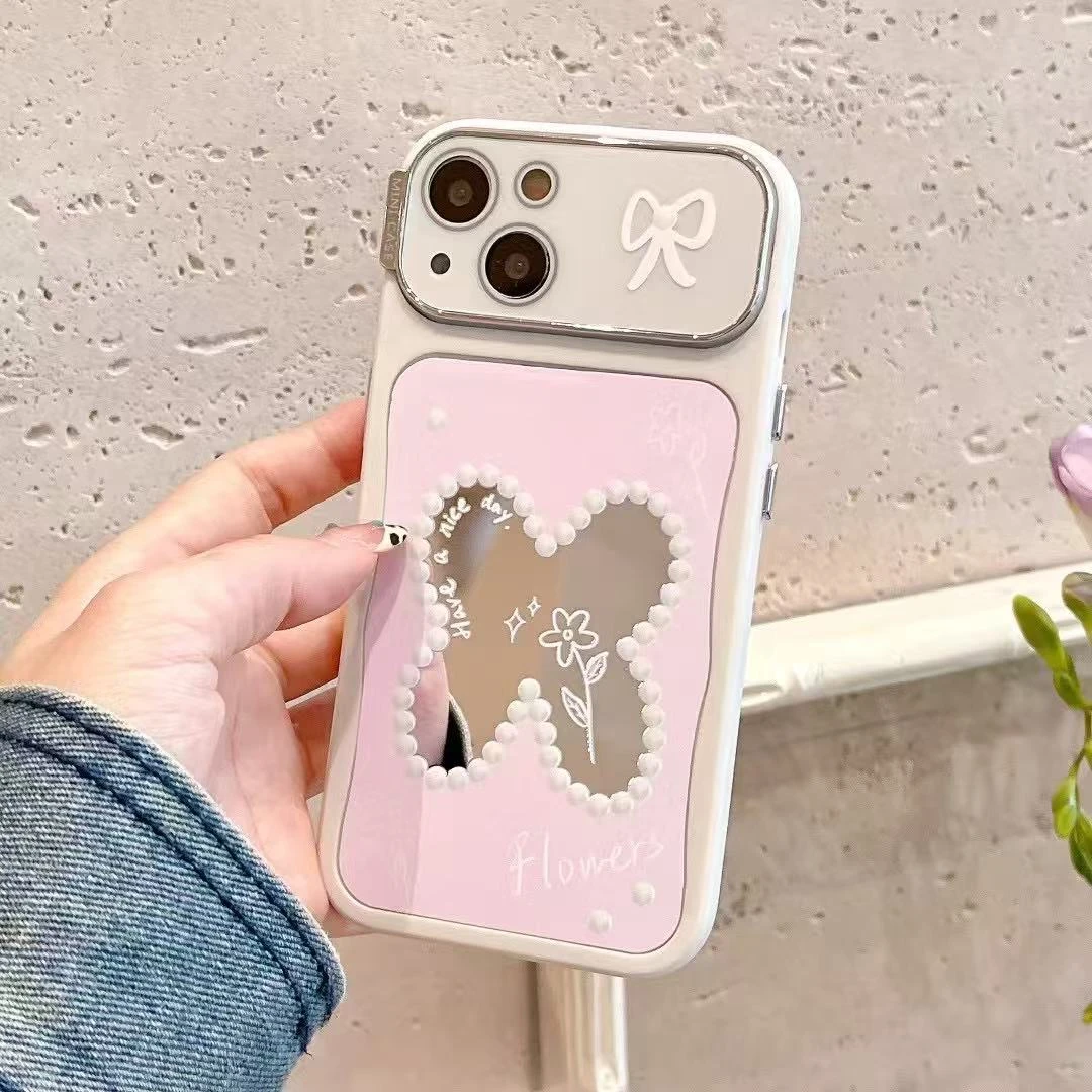 ins新款简约iphone15pro适用苹果14手机壳16大视窗化妆镜女款全包