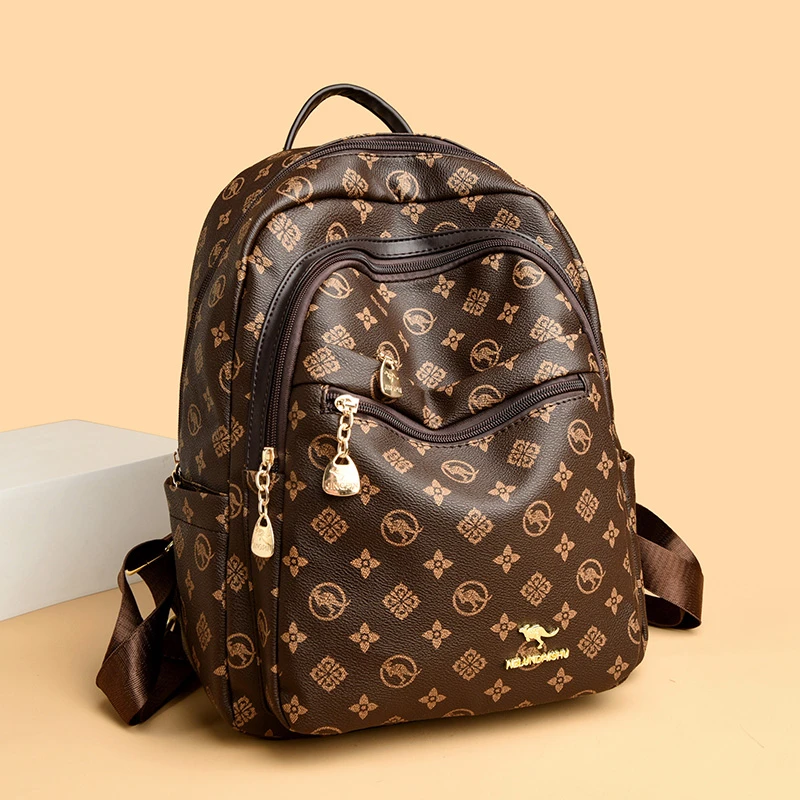 袋鼠蔓蔓雅源双肩包2025新款休闲简约印花女士旅游出行大容量背包