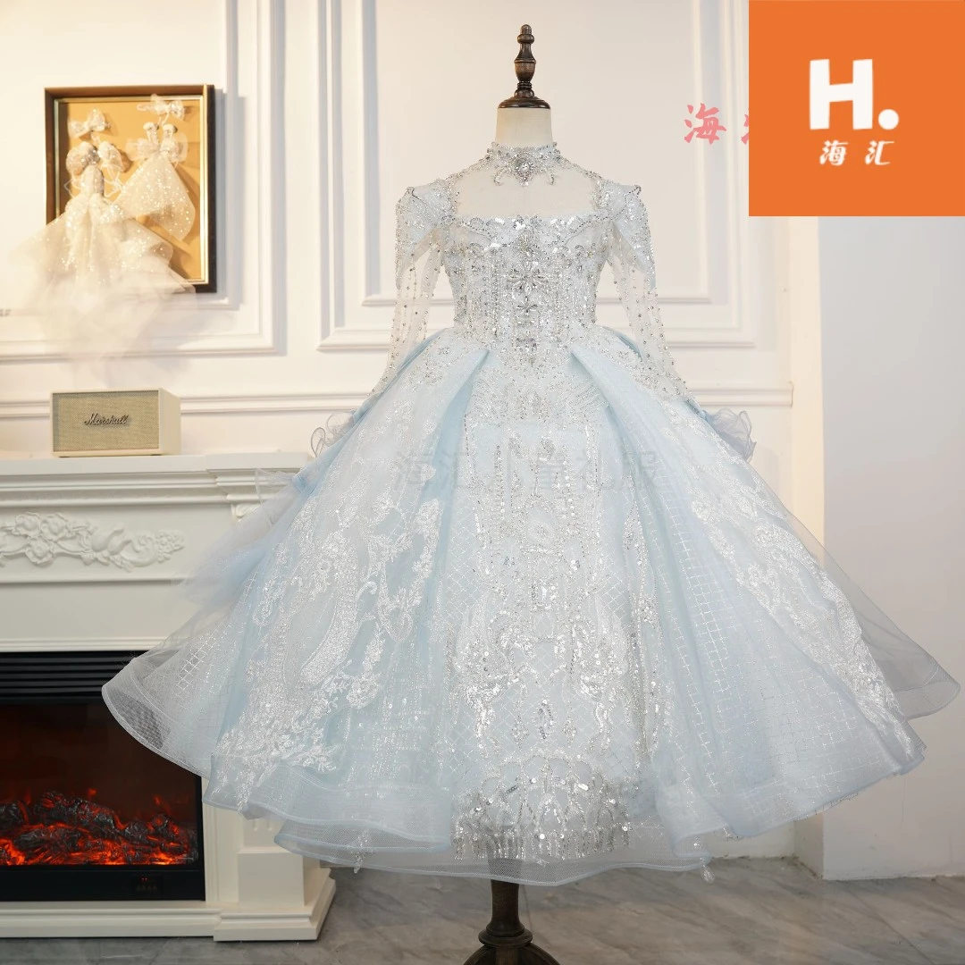 【幻海之城】原创定制系列蓝色儿童礼服女孩走秀钢琴主持生日气质