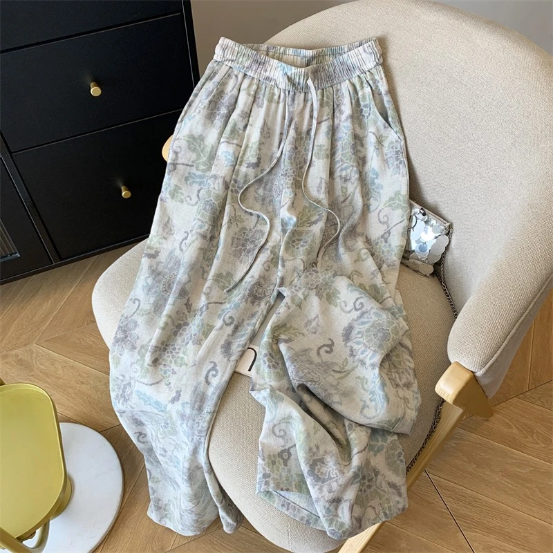 老钱风棉麻亚麻阔腿裤女夏日今年流行的梧桐裤薄款慵懒松弛感裤子