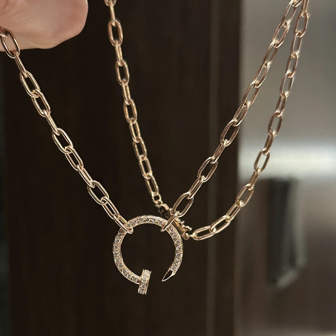 18k金钻石粗钉子项链