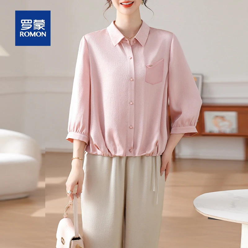 罗蒙高档POLO衫妈妈套装女春夏季新款时尚中年女士休闲母亲衬衫女