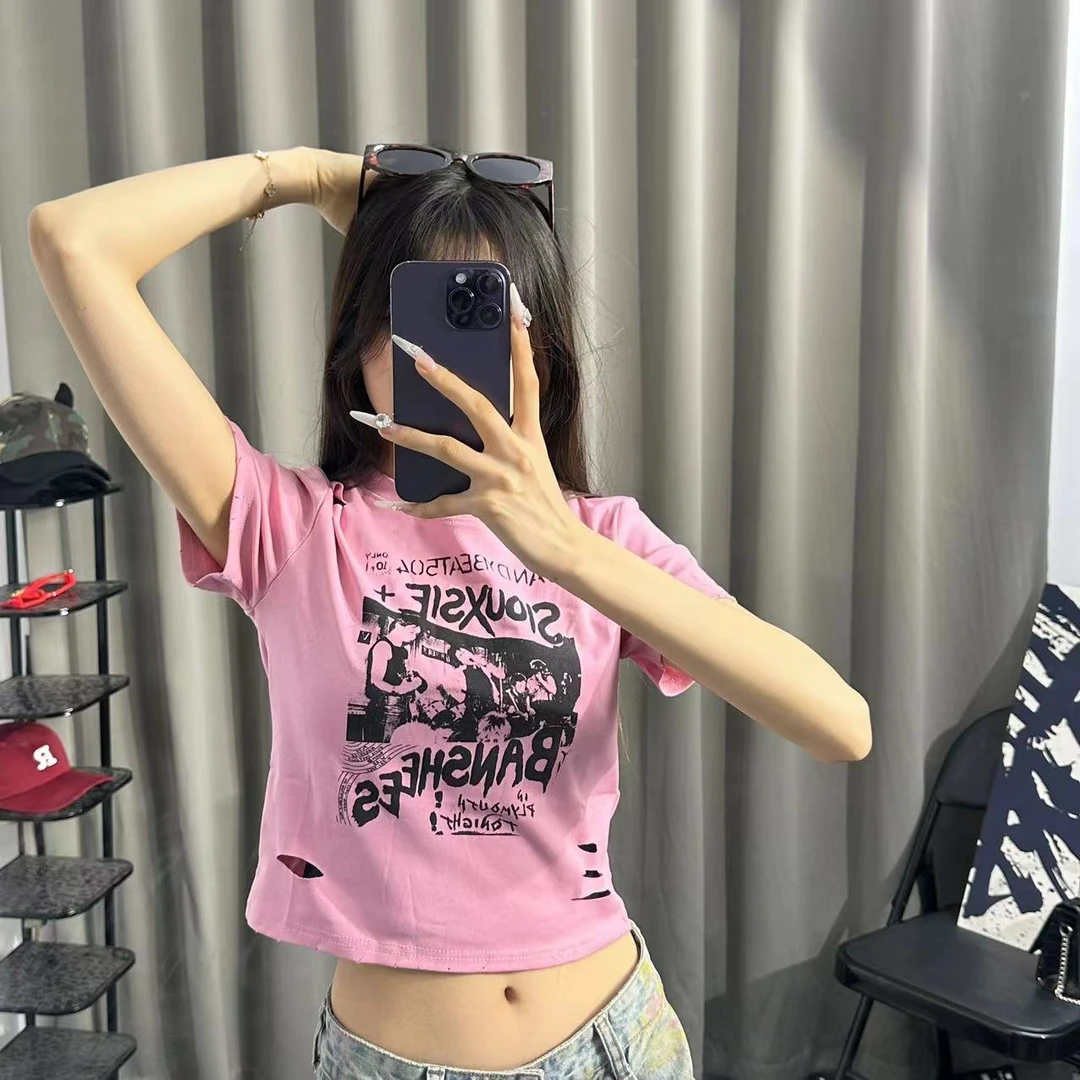 港风潮牌时尚复古印花圆领潮流纯棉夏季短袖百搭ins上衣t恤