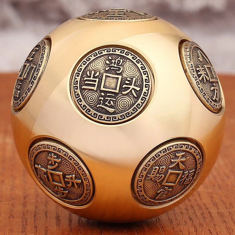 铜帮主黄铜十二面转解压手球多面旋转手球魔方健身球十面转铜球