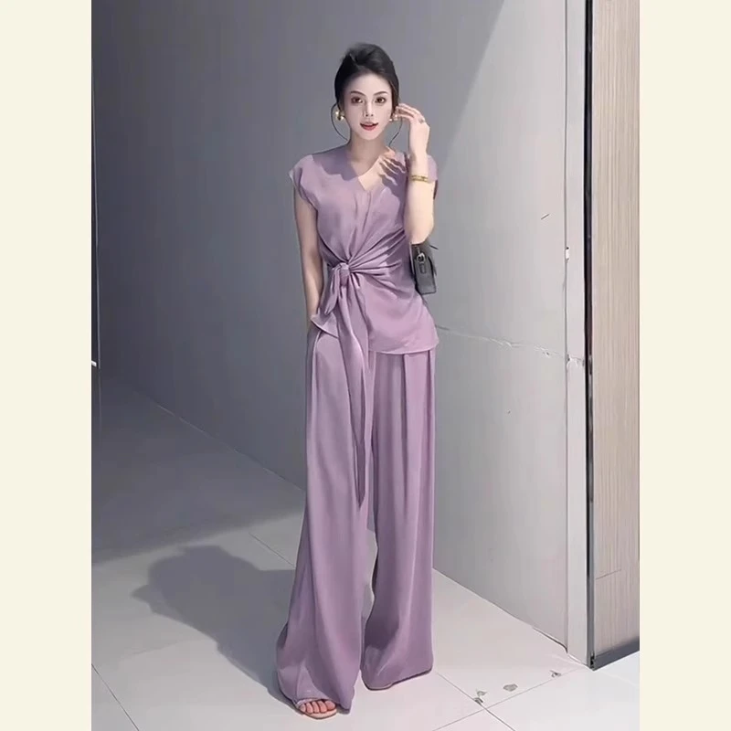 2025年夏季干练小个子套装女轻奢高级感御姐轻熟上衣阔腿裤两件套