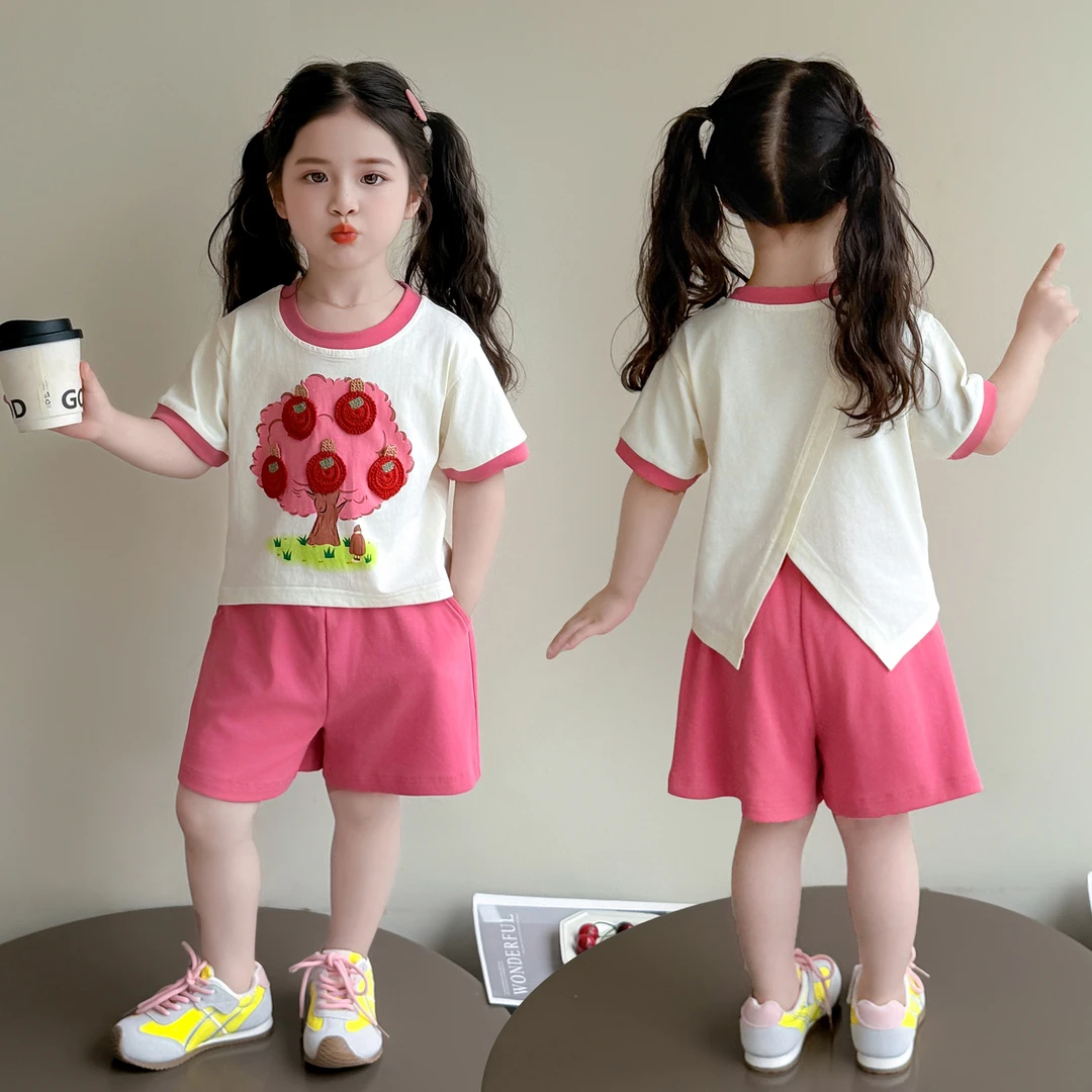 女童短袖套装洋气儿童夏季2025新款网红女宝宝短裤两件套小女孩潮