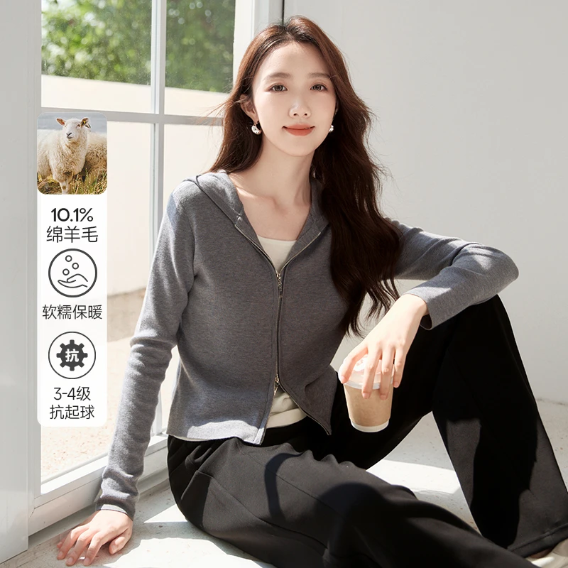 N843094毛针织衫 香影假两件针织开衫女秋装新款长袖