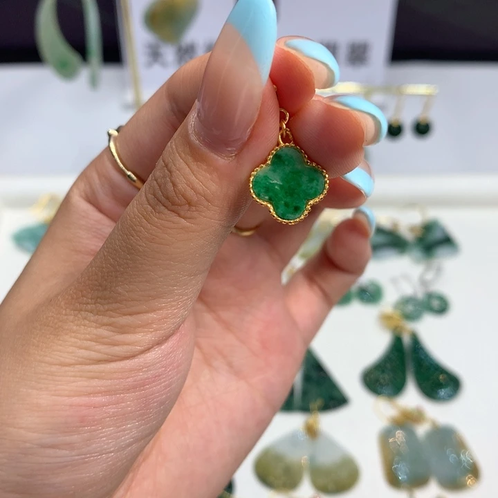 翡翠银S925镶嵌耳饰吊坠