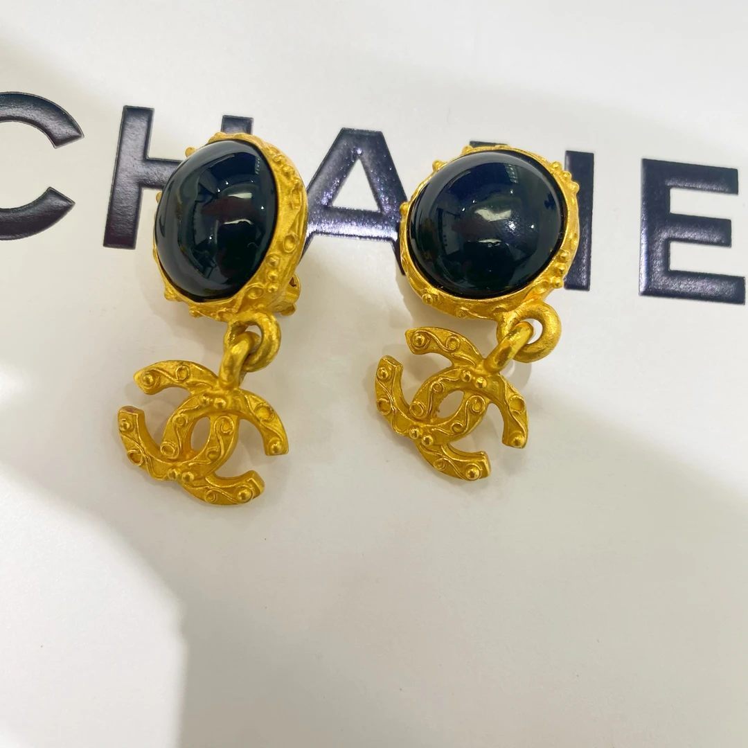 95新 Chanel/香奈儿 Chanel vintage香奈儿中古黑曜石耳夹